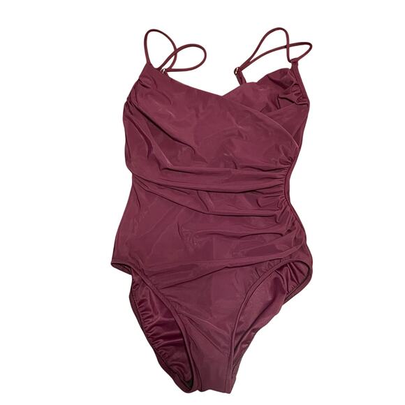 Magicsuit by Miraclesuit One Piece Swimsuit Size 10 Maroon Ruched Tummy Control - Picture 1 of 6